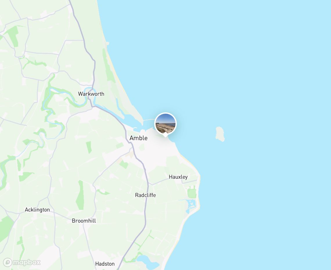 Map showing where Amble beach is, in United Kingdom