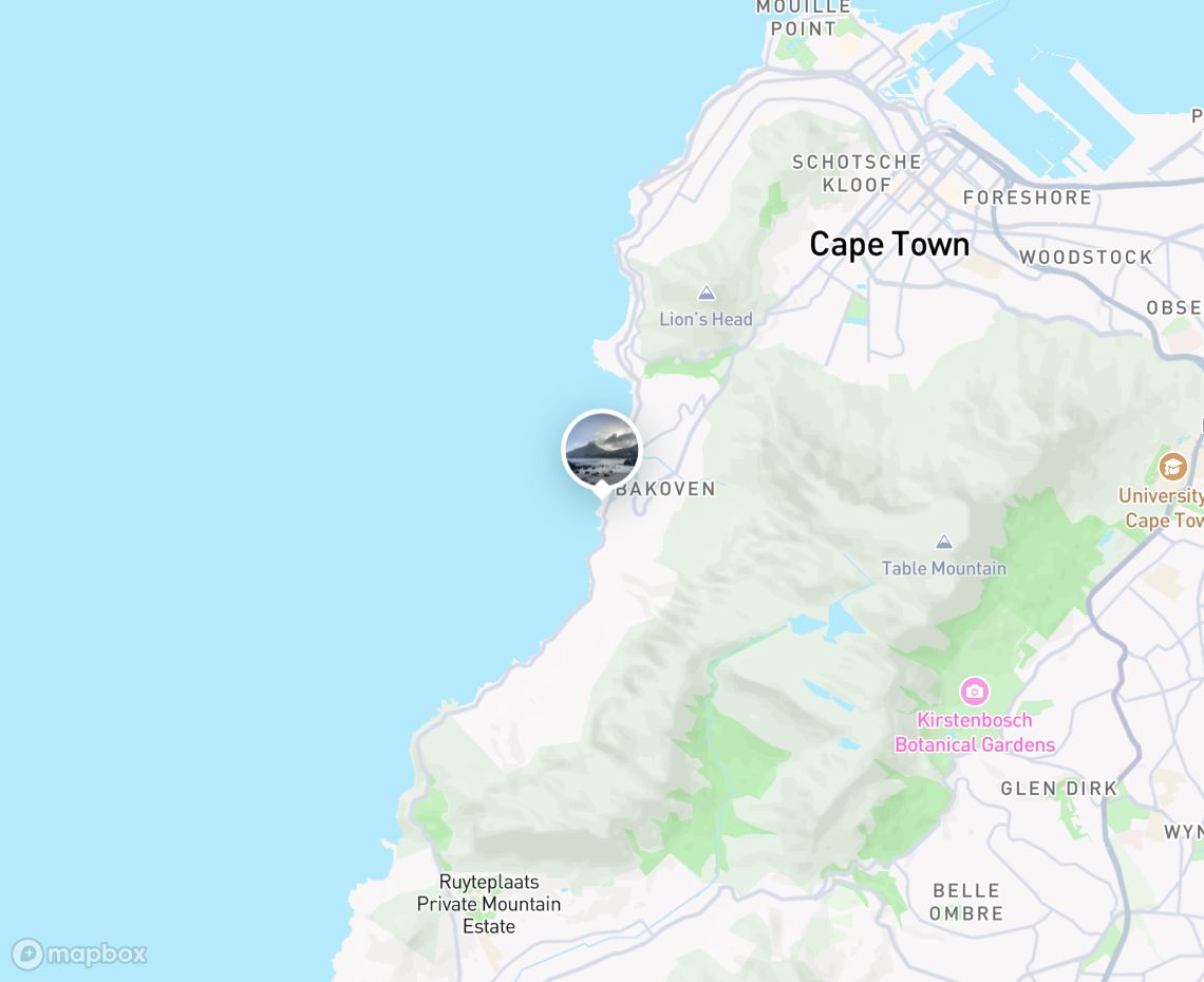 Map showing where Bakoven Beach, Cape Town is, in South Africa