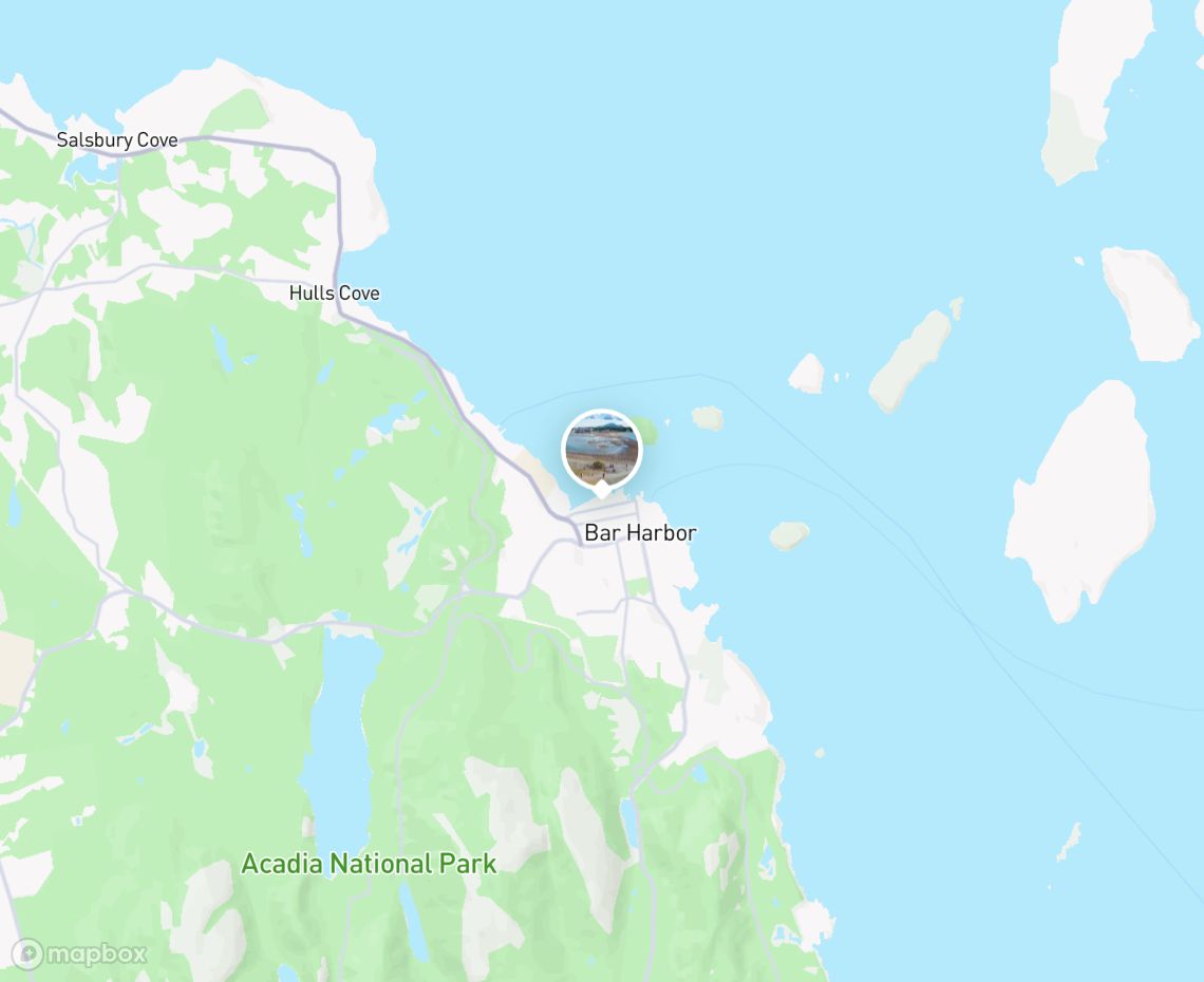 Map showing where Bar Island Bar, Bar Harbor is, in United States