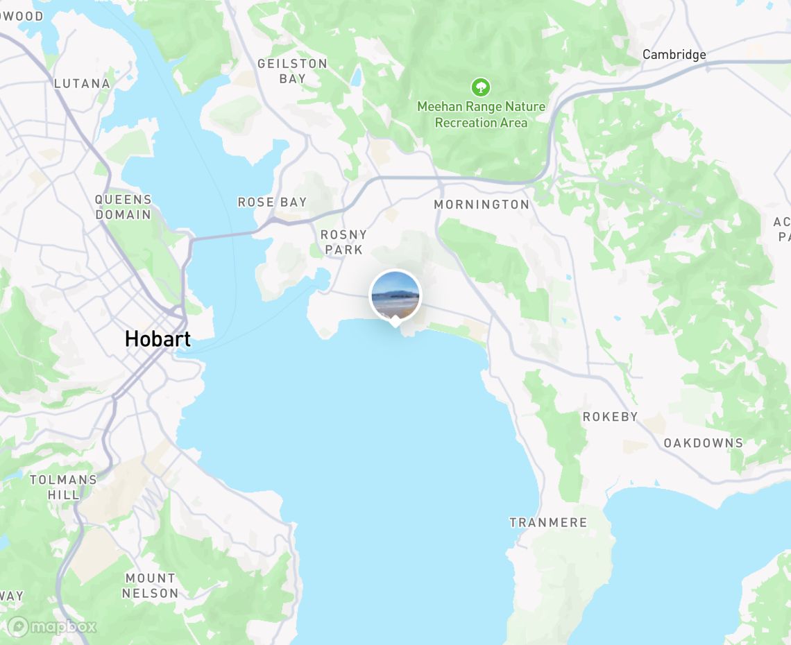 Map showing where Bellerive Beach, Hobart is, in Australia