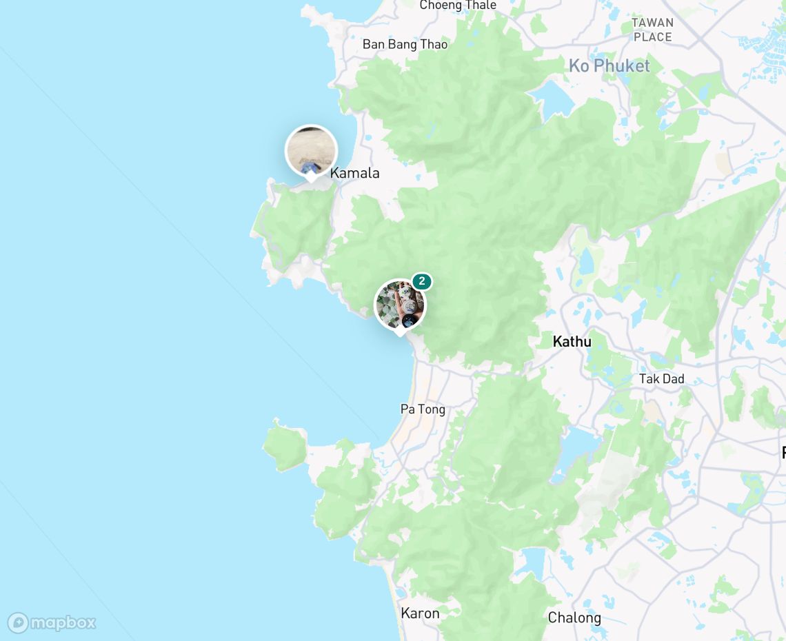 Map showing where Kalim Beach - higher side is, in Thailand