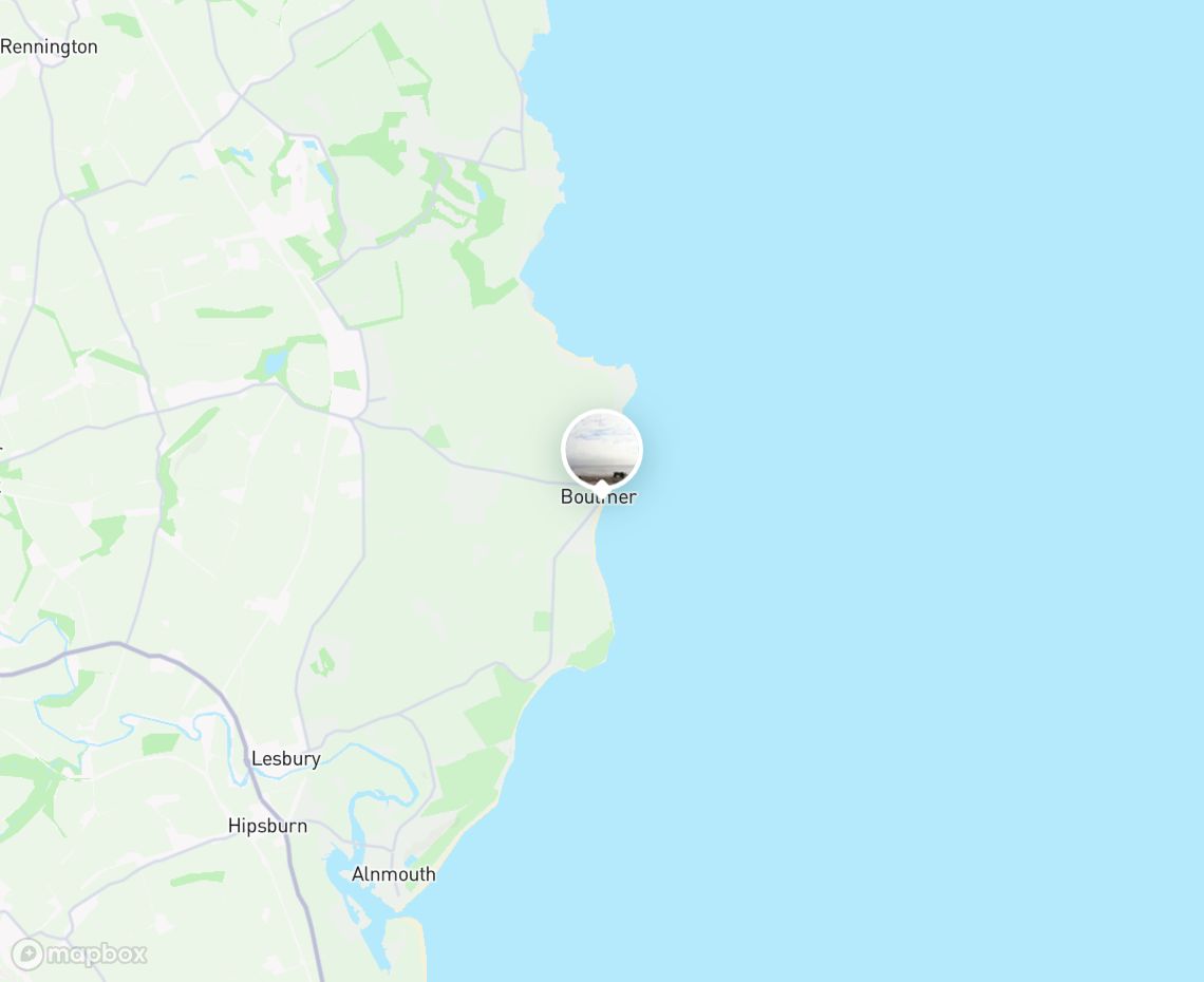 Map showing where Boulmer Beach is, in United Kingdom