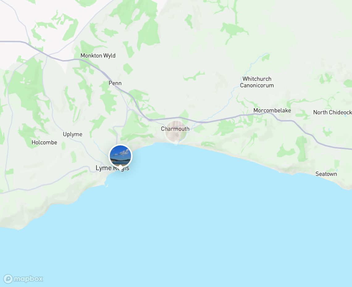 Map showing where Charmouth Beach is, in United Kingdom