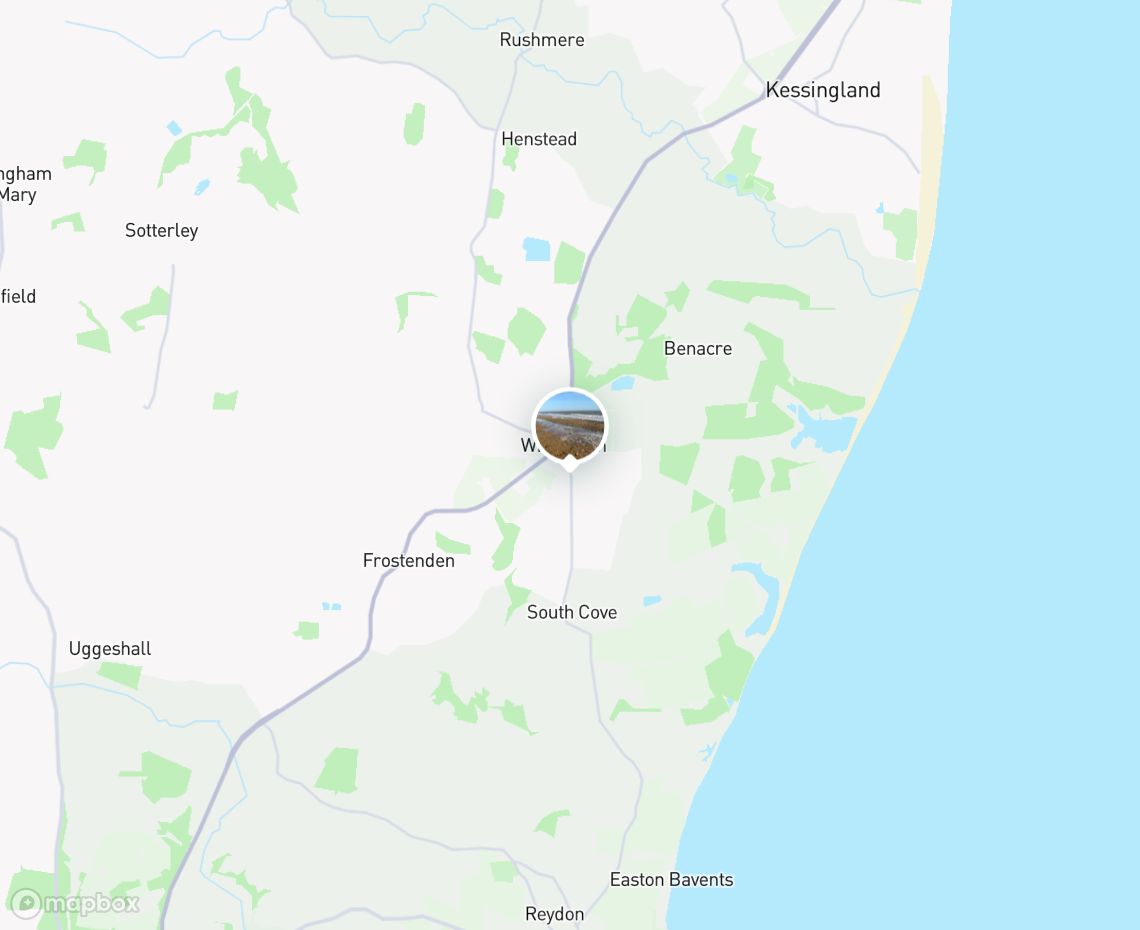 Map showing where Covehithe Beach is, in United Kingdom