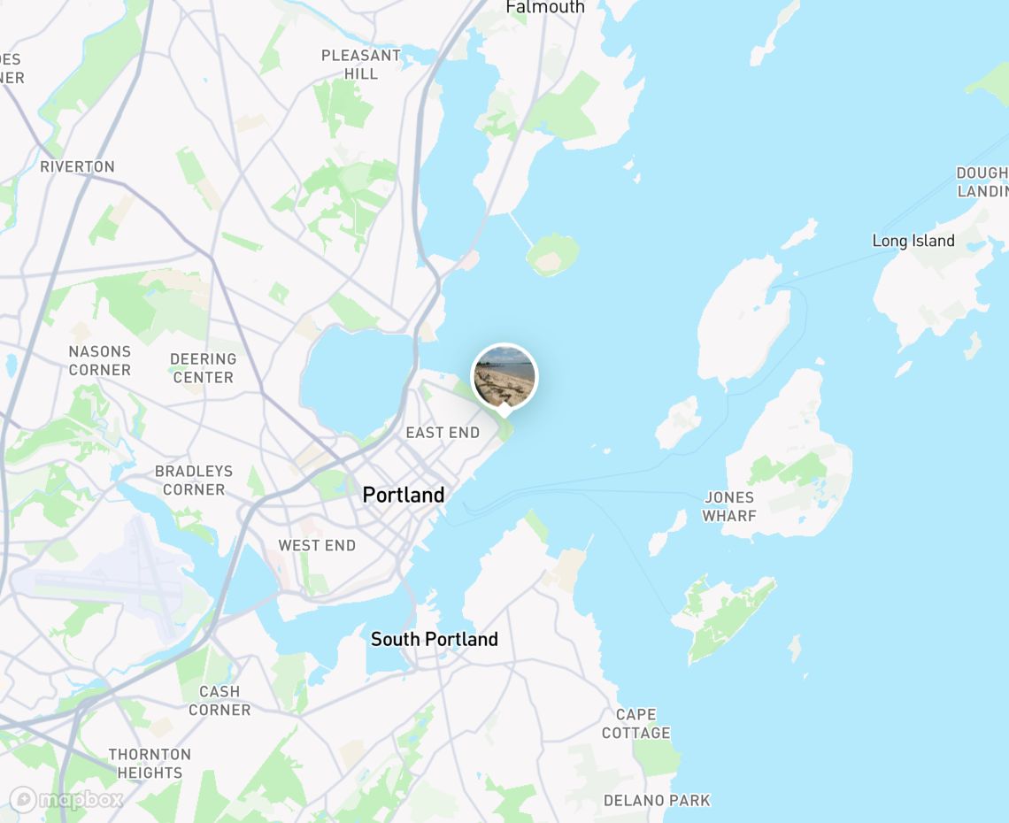Map showing where East End Beach, Portland is, in United States