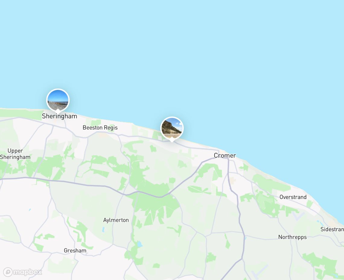 Map showing where East Runton Beach is, in United Kingdom