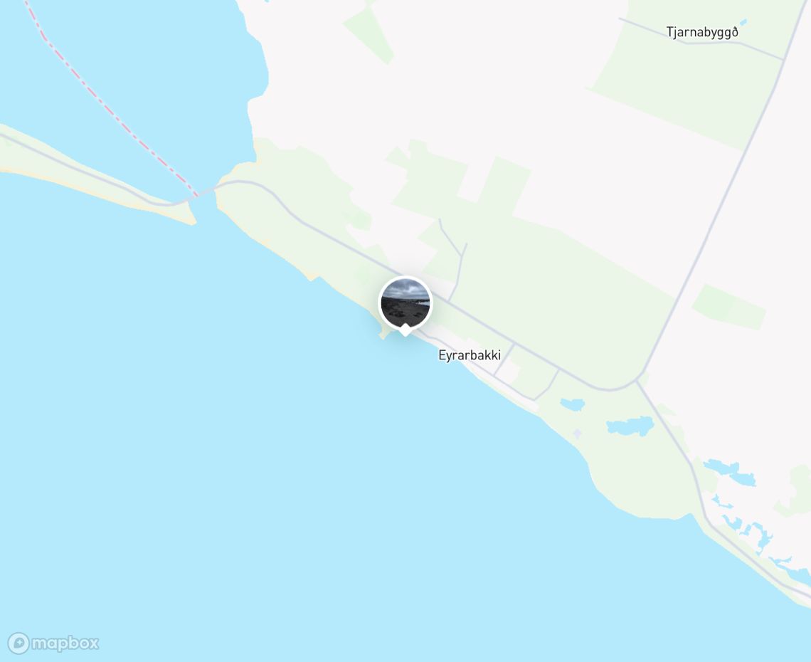 Map showing where Eyrarbakki Beach is, in Iceland