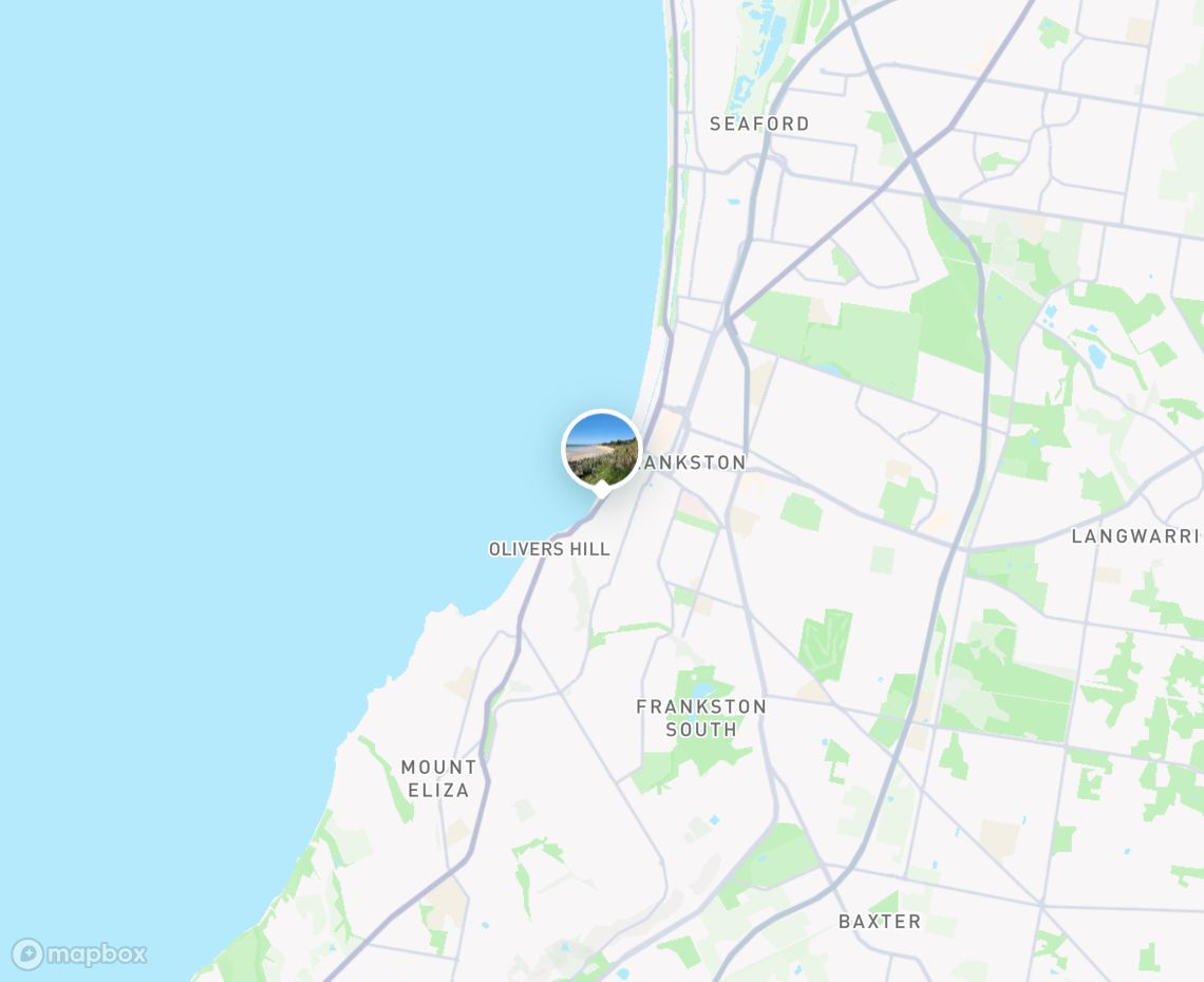 Map showing where Frankston Beach, Olivers Hill is, in Australia