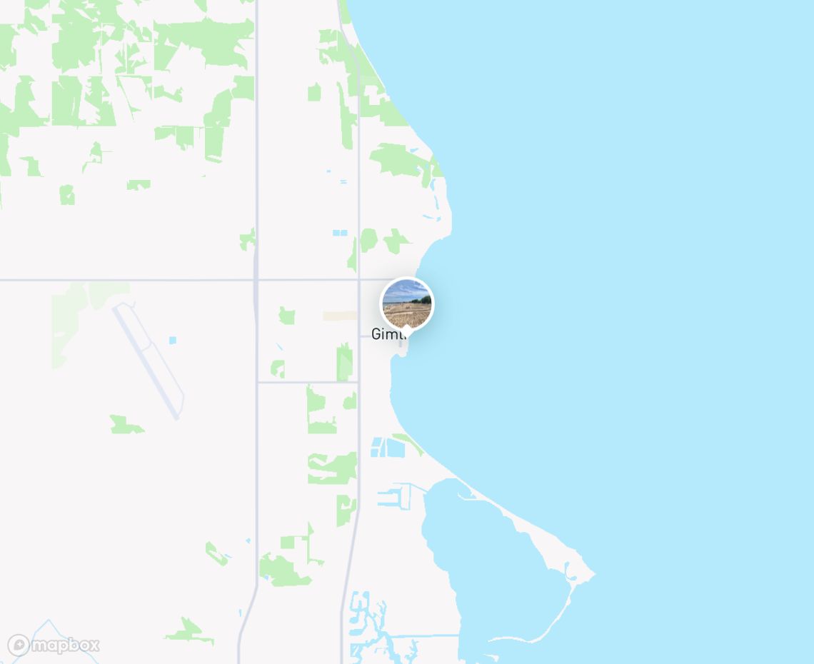 Map showing where Gimli Beach is, in Canada