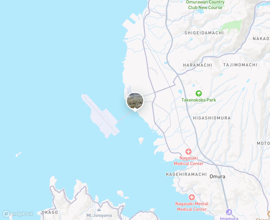 Map showing where Glass Sand Beach, Omura Bay is, in Japan
