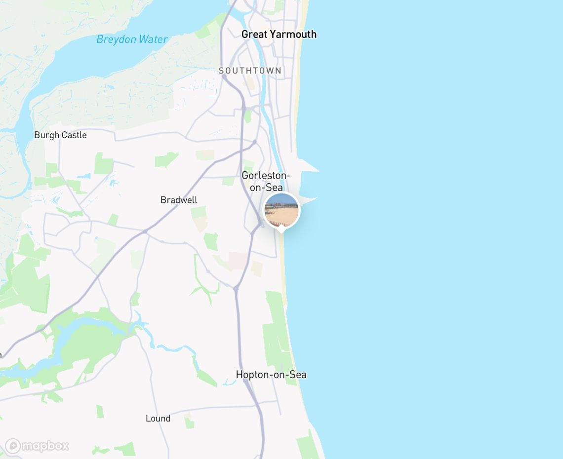 Map showing where Gorleston Beach is, in United Kingdom