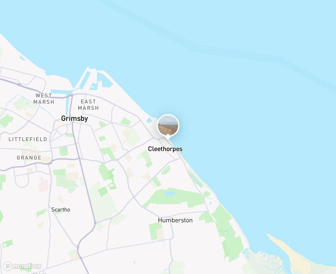Map showing where Cleethorpes Beach is, in United Kingdom