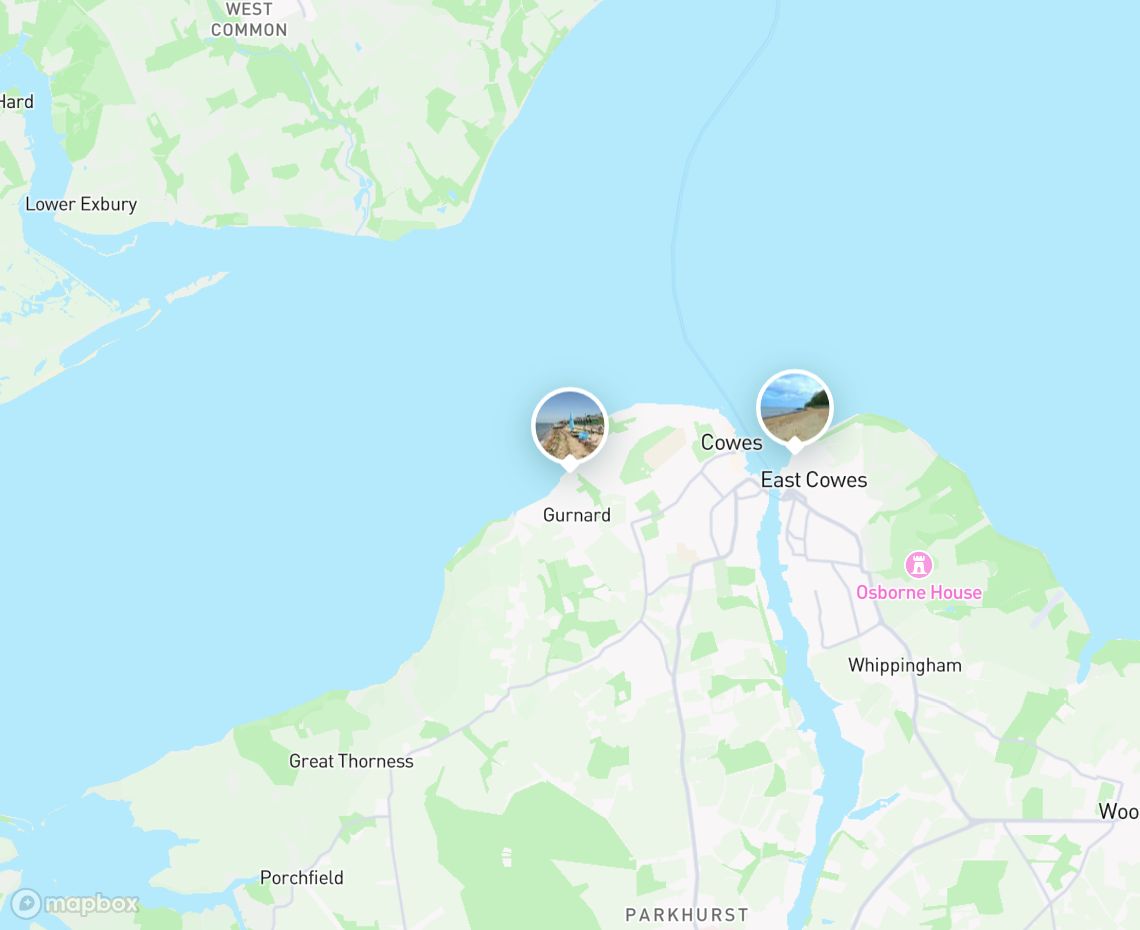Map showing where Gurnard Beach is, in United Kingdom