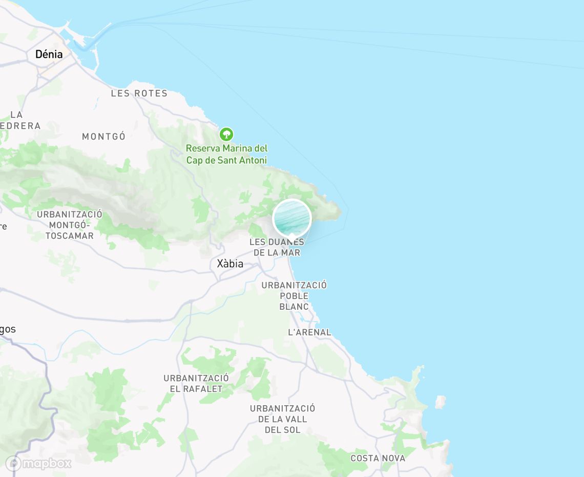 Map showing where Javea Port End is, in Spain