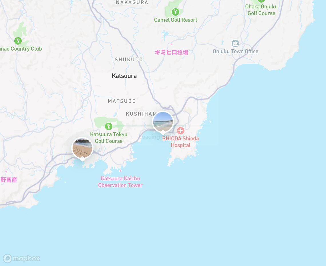 Map showing where Katsuura Central Beach is, in Japan