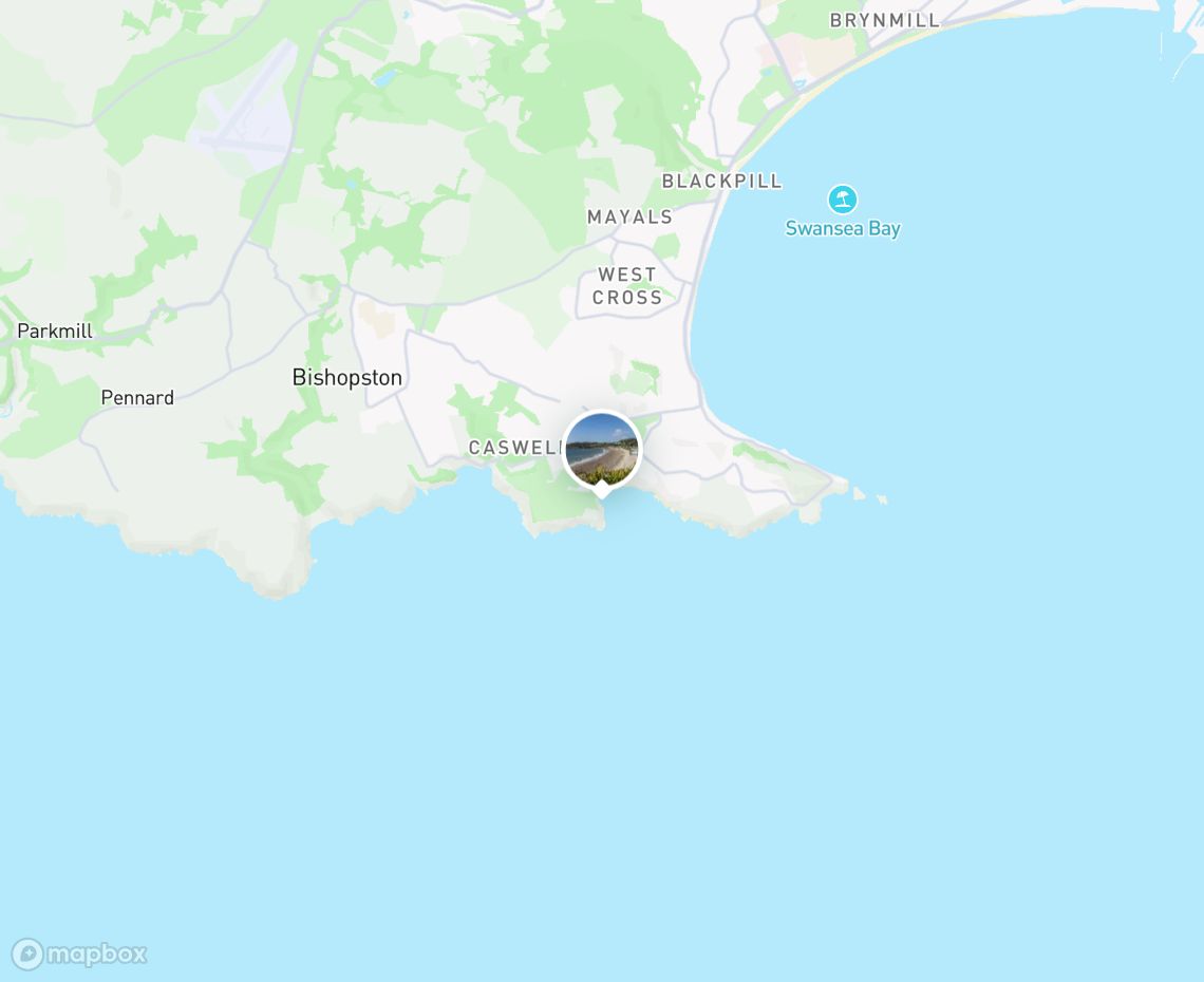 Map showing where Langland Bay Beach is, in United Kingdom