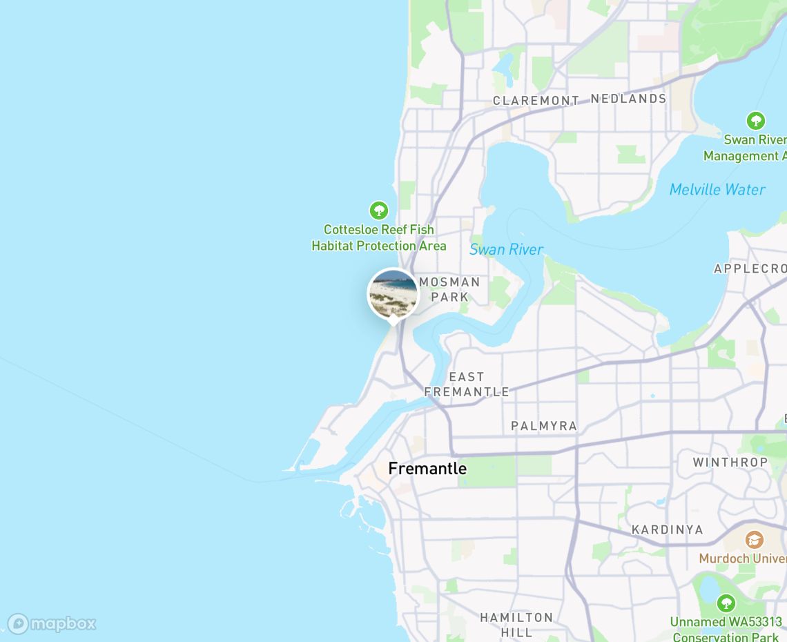 Map showing where Leighton Beach, Fremantle is, in Australia