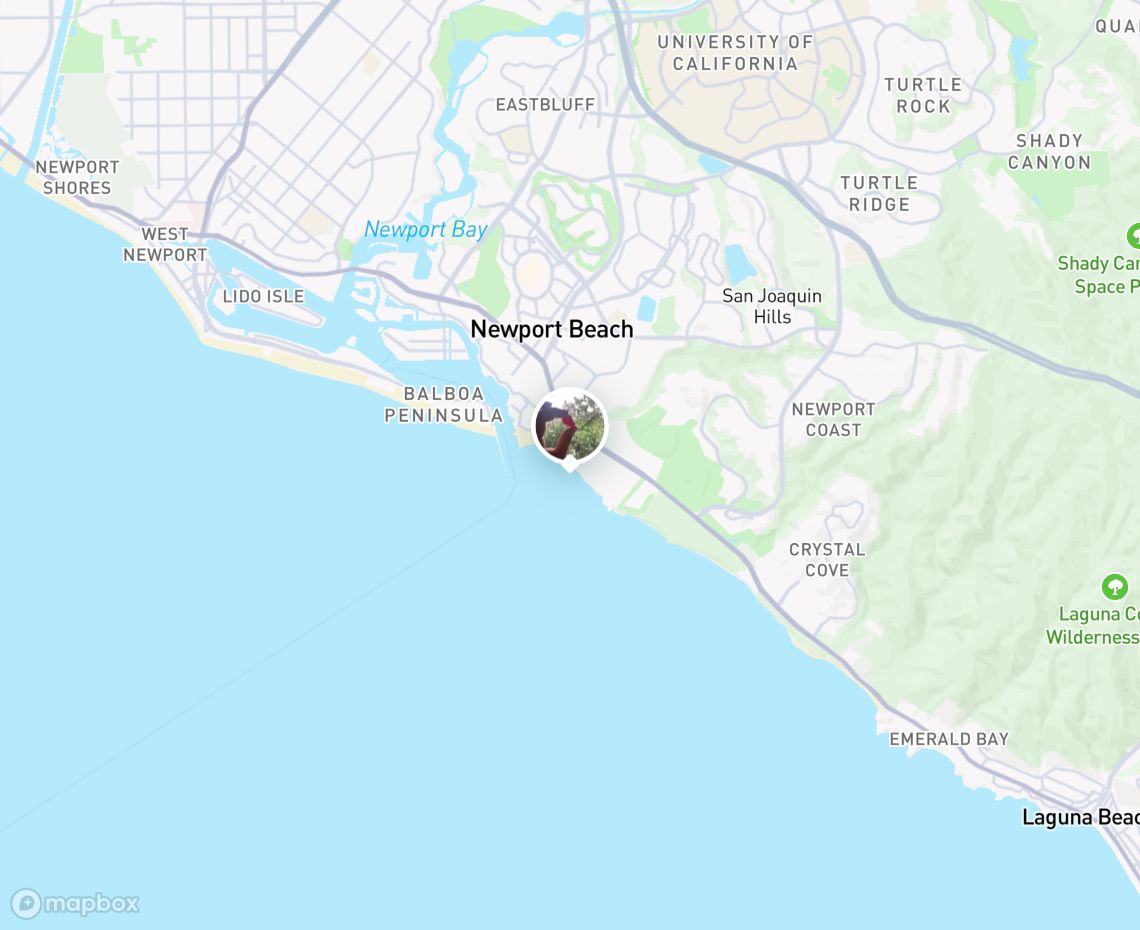Map showing where Little Corona del Mar northwestern tidepools is, in United States