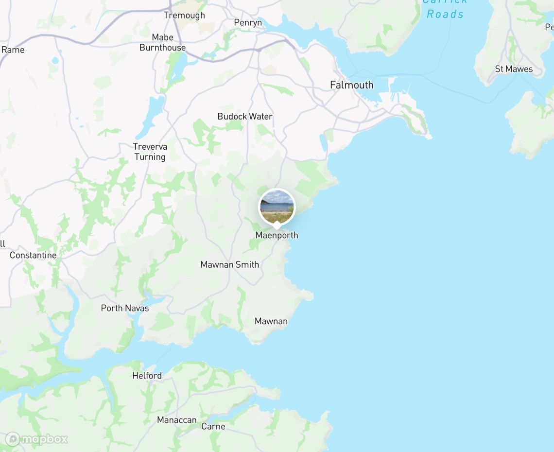 Map showing where Maenporth Beach is, in United Kingdom