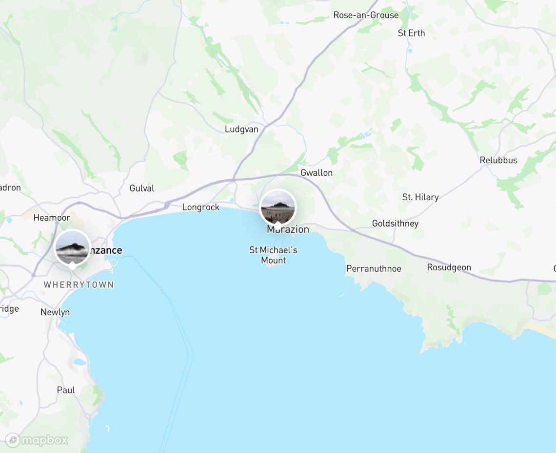 Map showing where Marazion Beach is, in United Kingdom