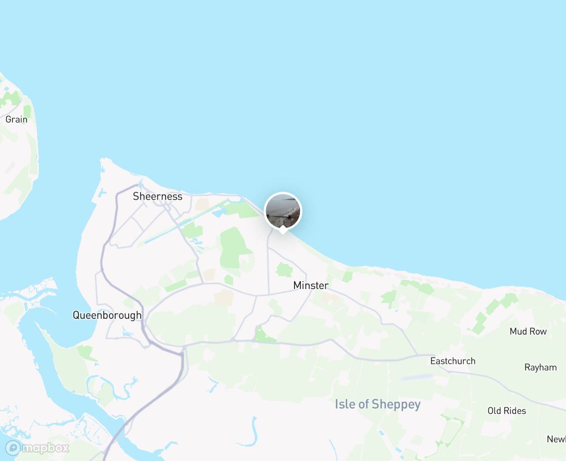 Map showing where Minster Leas Beach is, in United Kingdom
