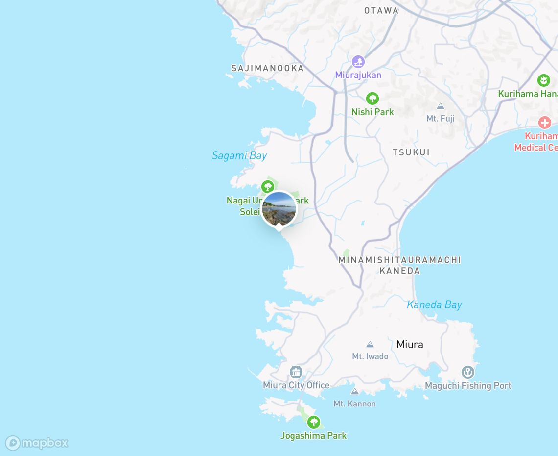 Map showing where Mitohama Beach, Miura is, in Japan