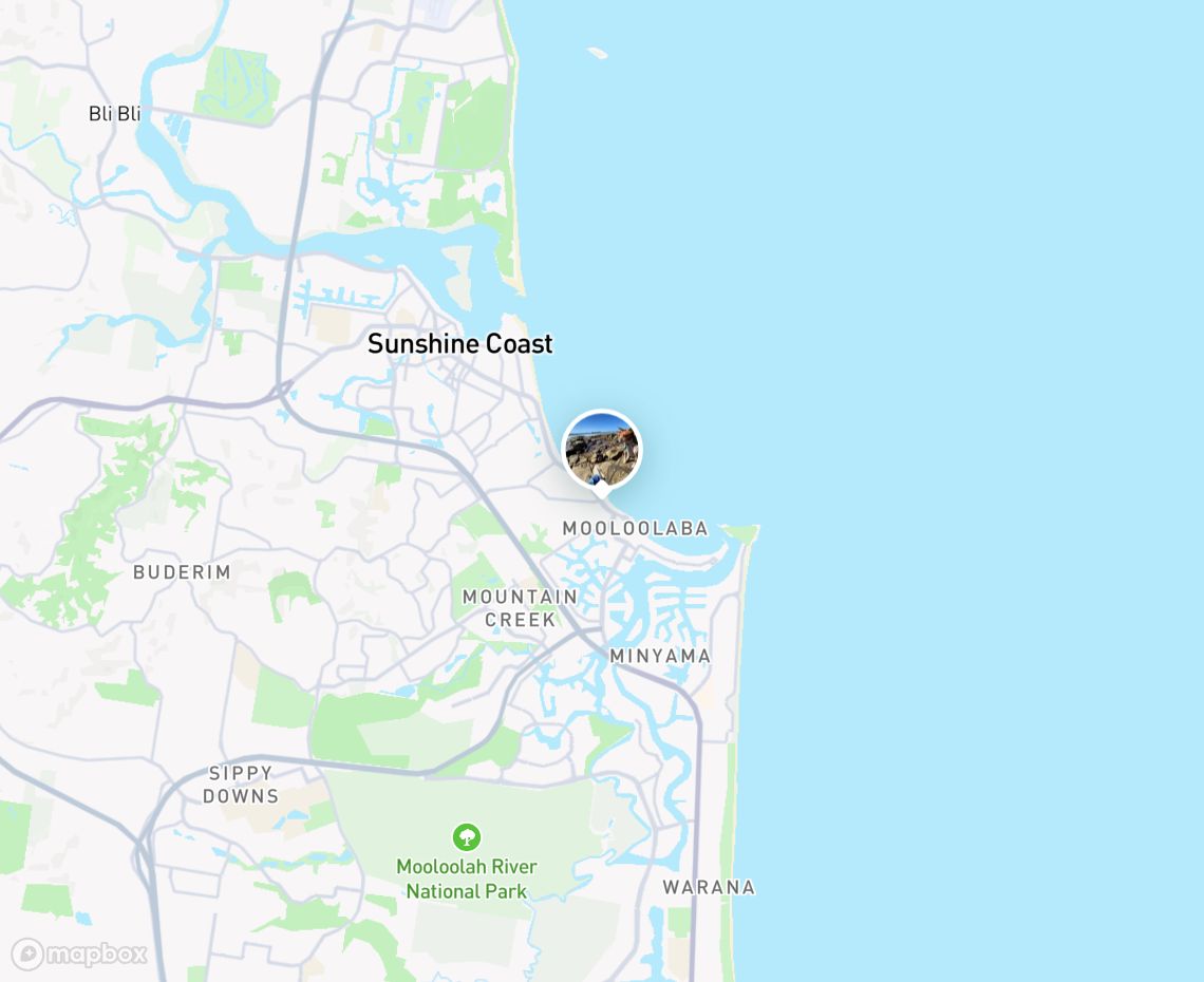 Map showing where Mooloolaba rocks is, in Australia
