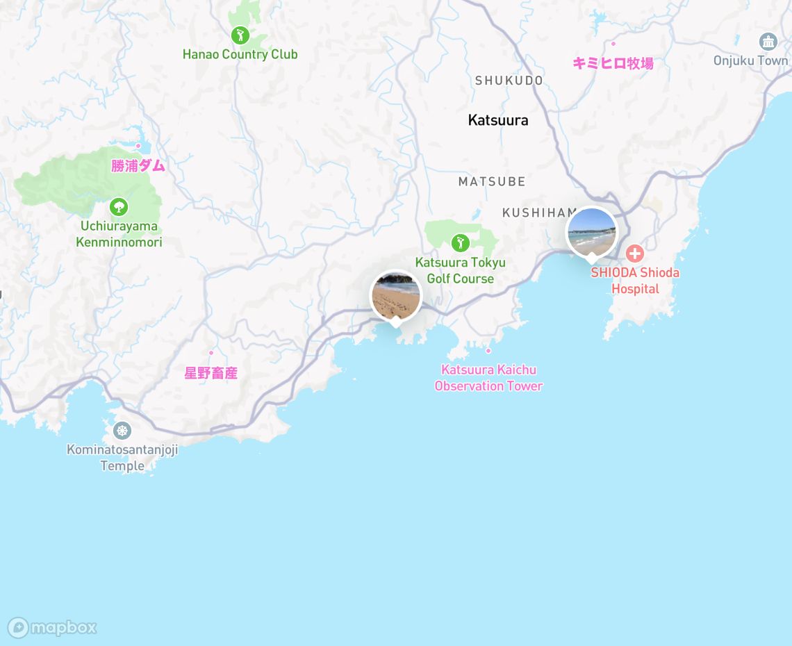 Map showing where Moriya Beach, Katsuura is, in Japan