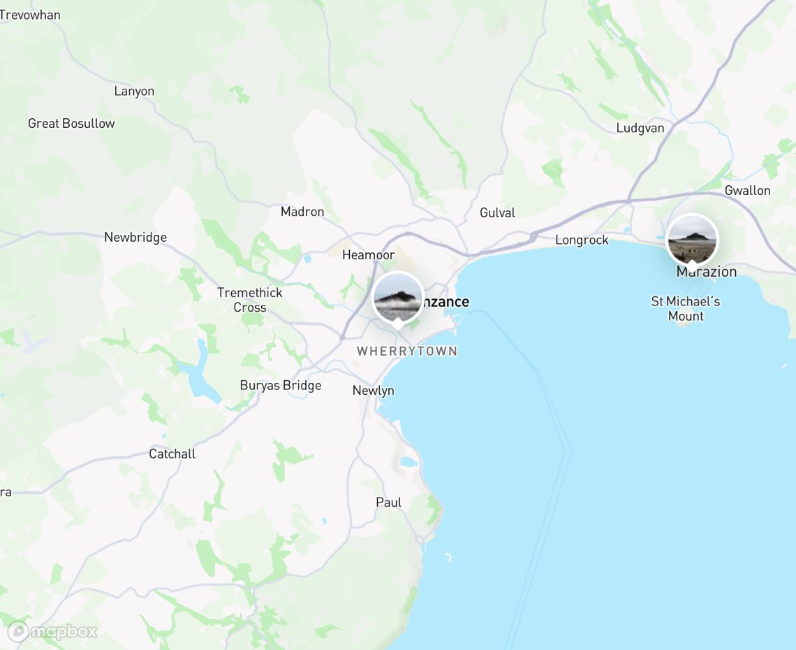 Map showing where Mounts Bay Beach is, in United Kingdom
