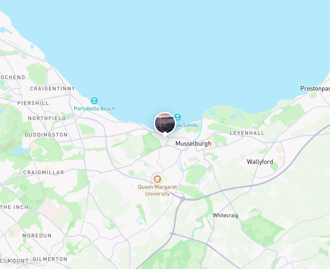 Map showing where Musselburgh Beach (Fisherrow Sands) is, in United Kingdom