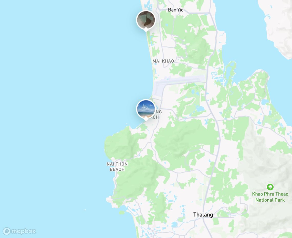 Map showing where Nai Yang Beach, Phuket is, in Thailand