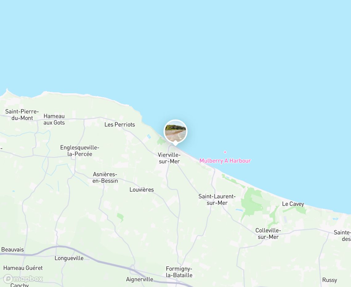 Map showing where Omaha Beach, Vierville-sur-Mer is, in France