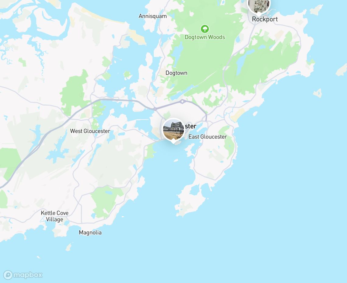 Map showing where Pavilion Beach, Gloucester is, in United States