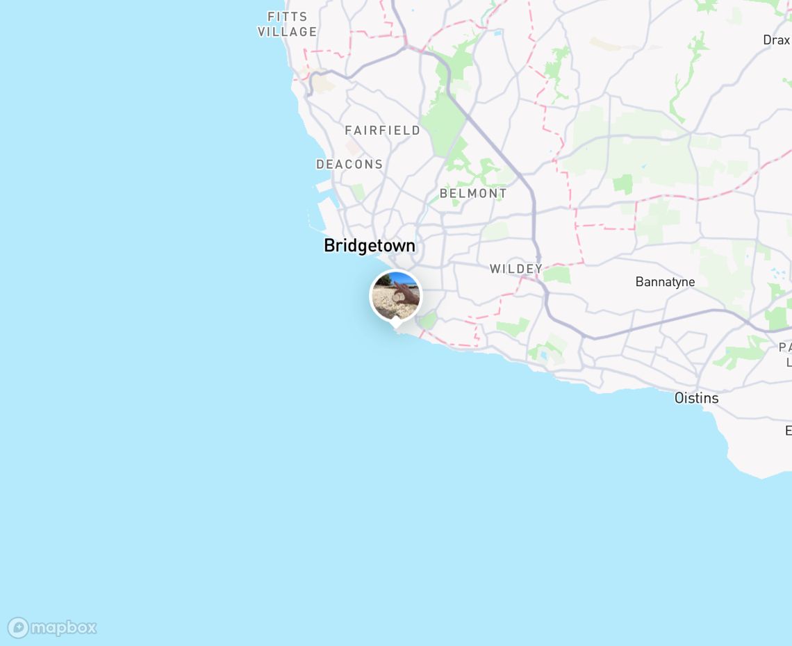 Map showing where Pebbles Beach, Barbados is, in Barbados