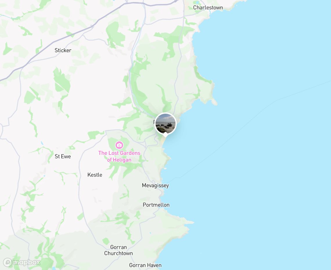 Map showing where Pentewan Beach is, in United Kingdom