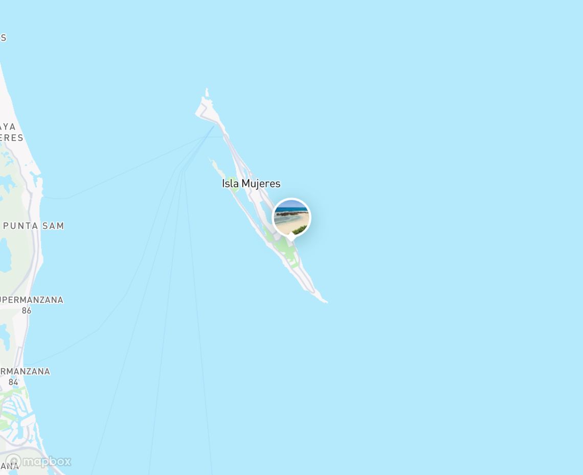 Map showing where Playa de la Guadalupana, Isla Mujeres is, in Mexico