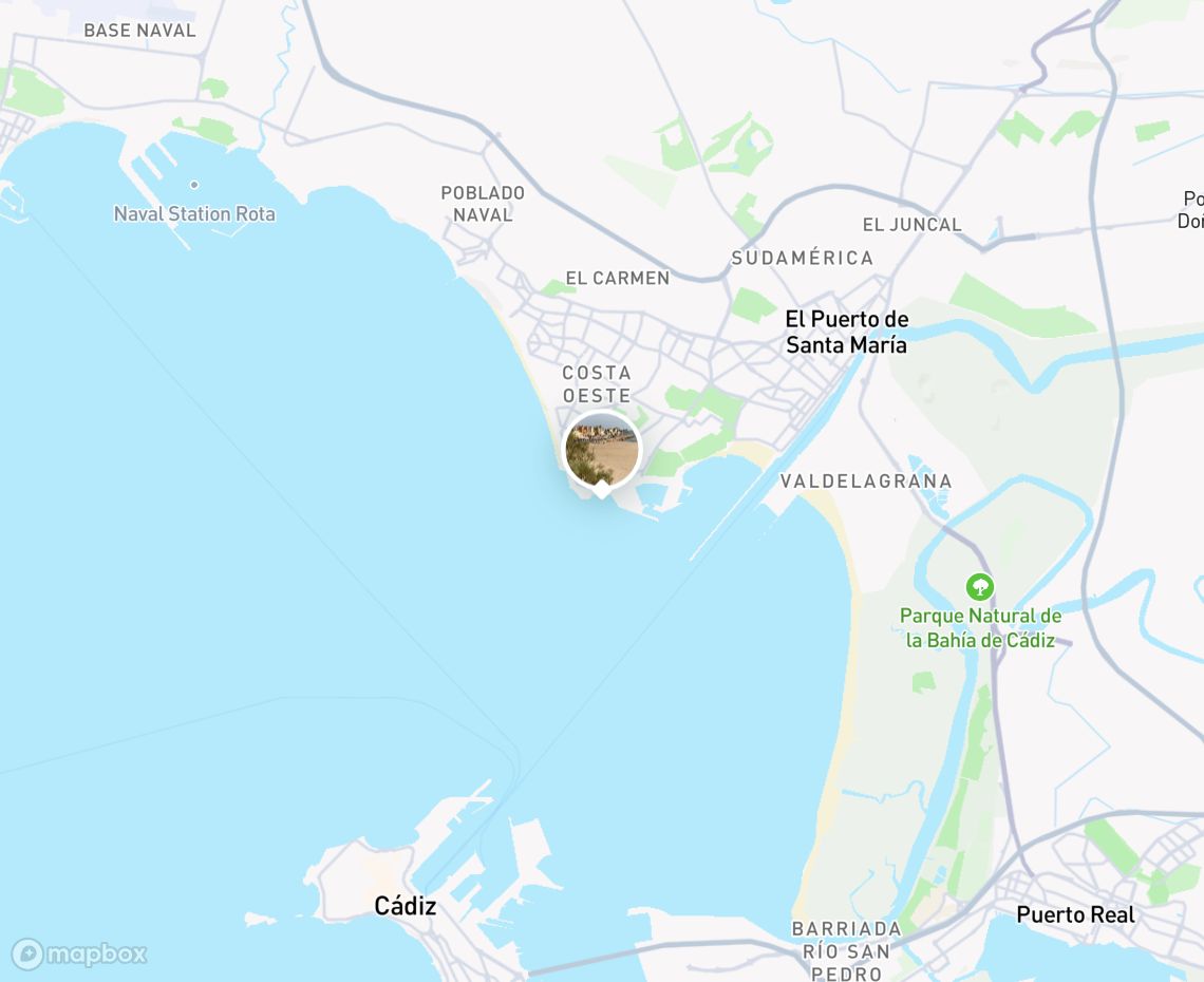 Map showing where Playa de la Muralla, Puerto Sherry is, in Spain