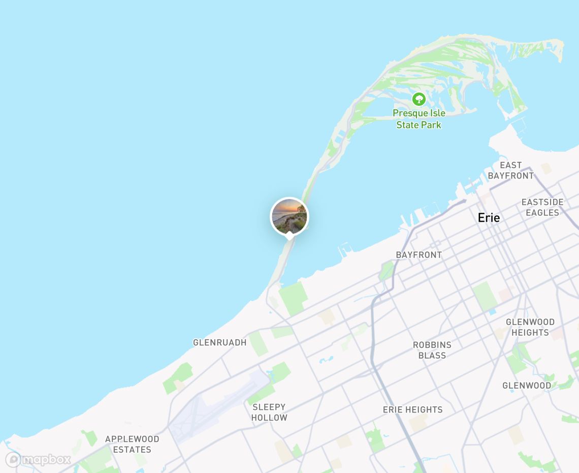 Map showing where Presque Isle State Park, Erie is, in United States