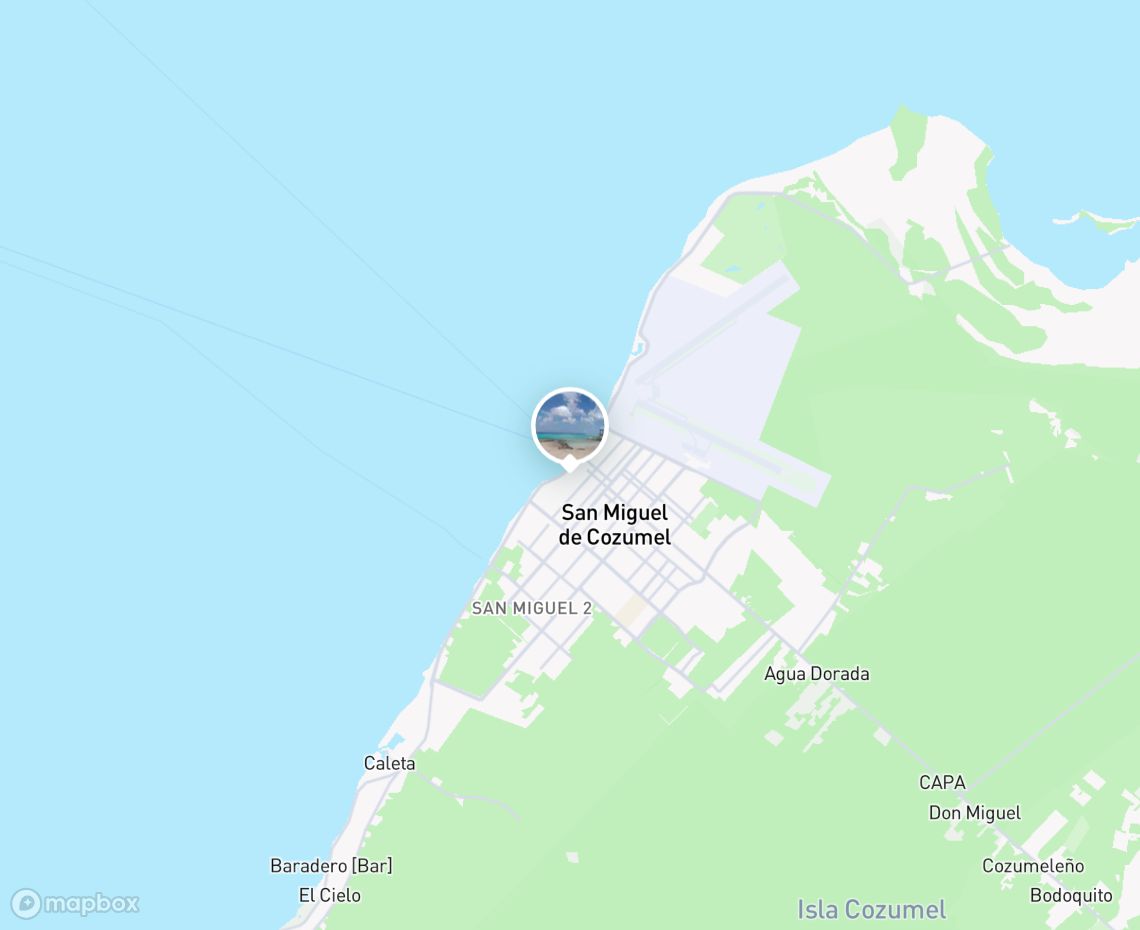 Map showing where Punta Langosta, Cozumel is, in Mexico