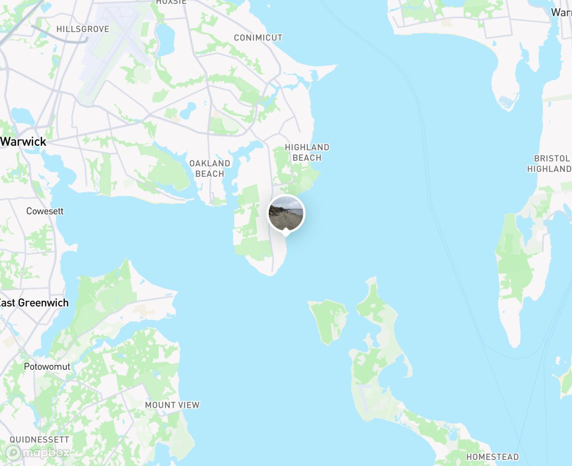 Map showing where Rocky Point State Park, Warwick is, in United States