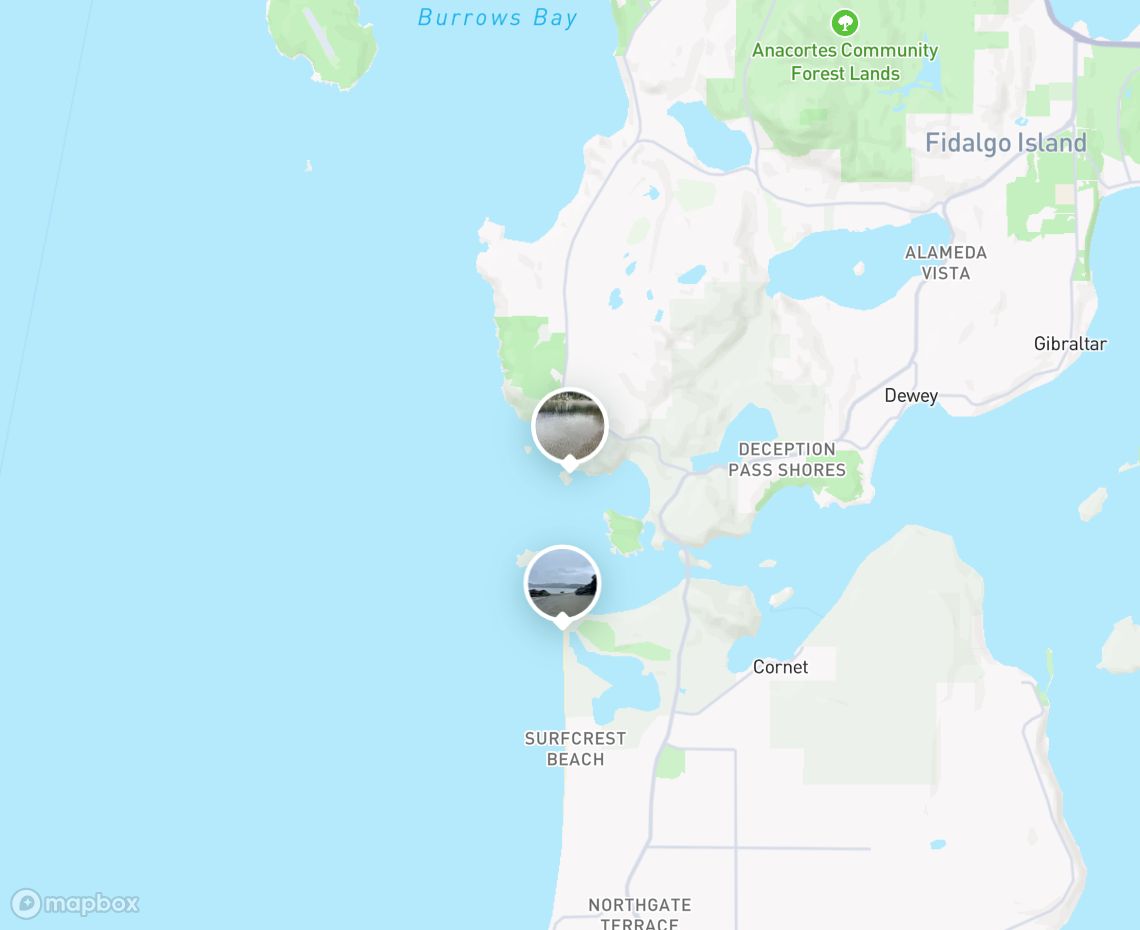 Map showing where Rosario Beach - Deception Pass State Park is, in United States