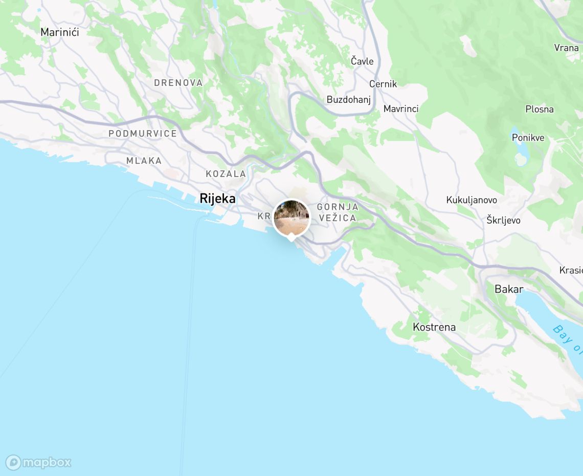 Map showing where Sablićevo, Rijeka is, in Croatia
