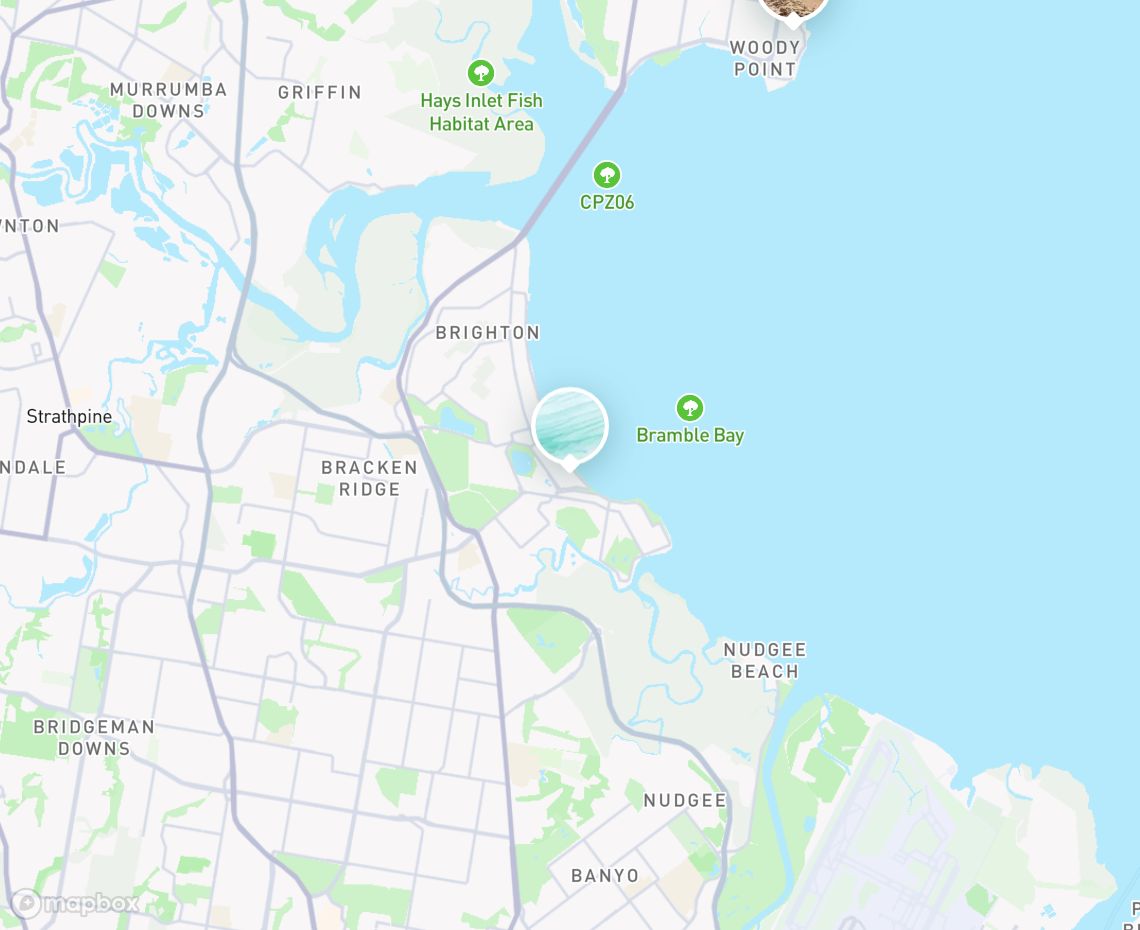 Map showing where sandgate foreshore is, in Australia