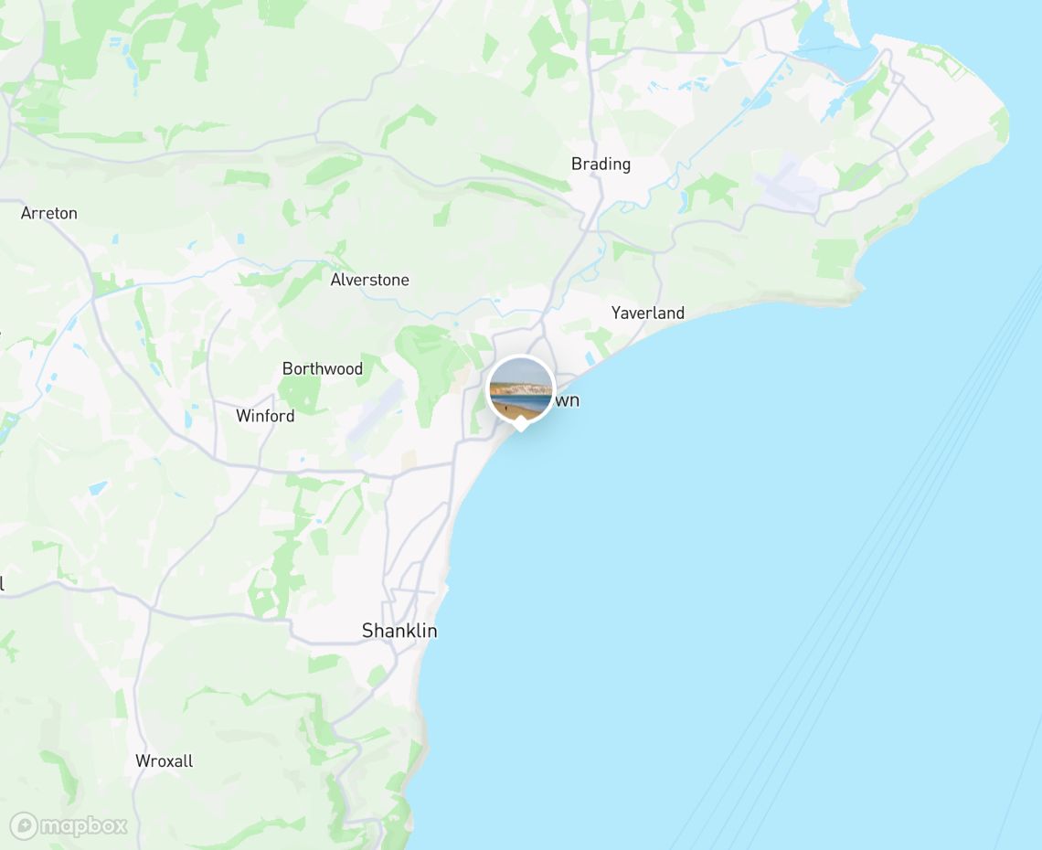 Map showing where Sandown Beach is, in United Kingdom