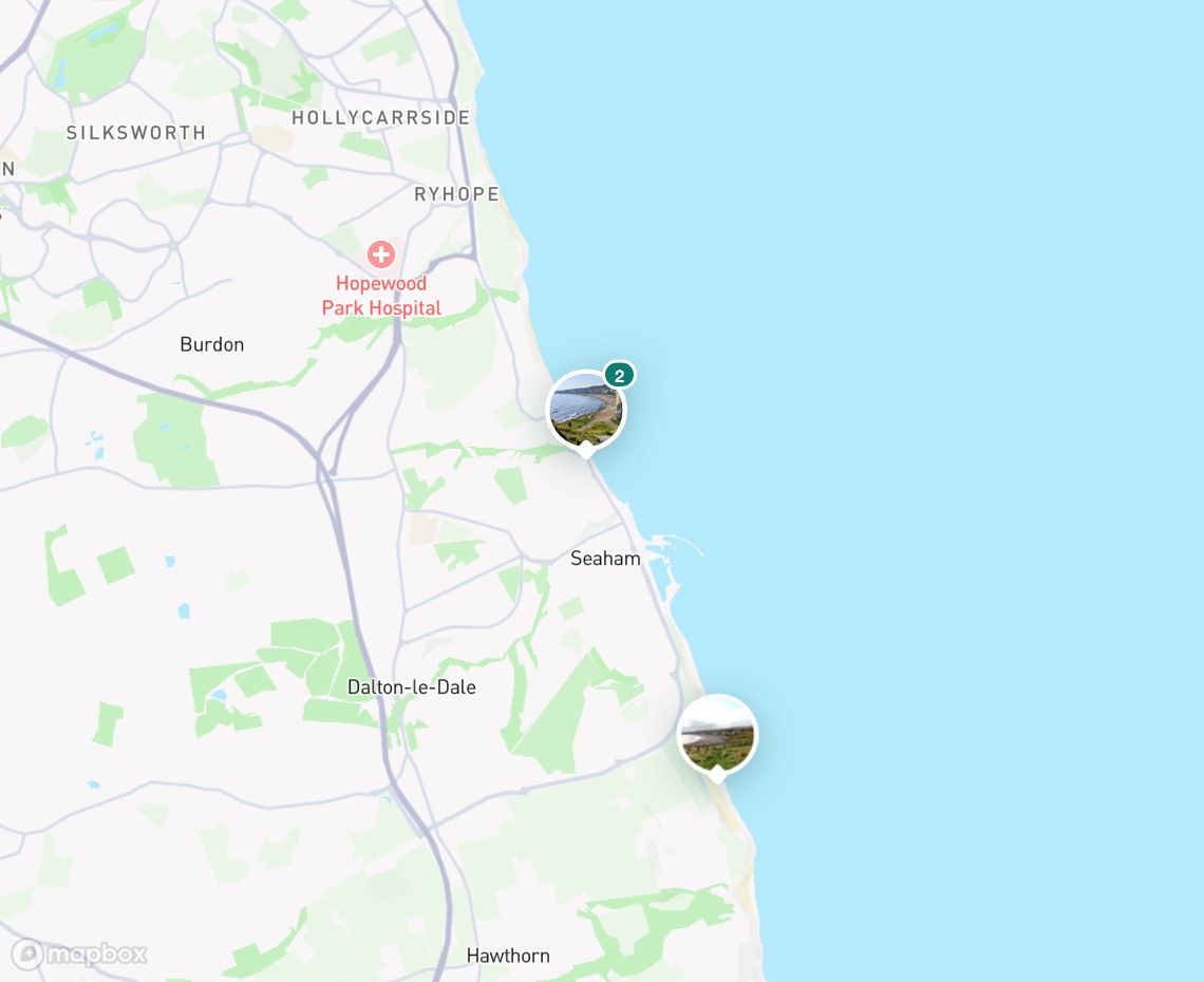 Map showing where Seaham Beach is, in United Kingdom