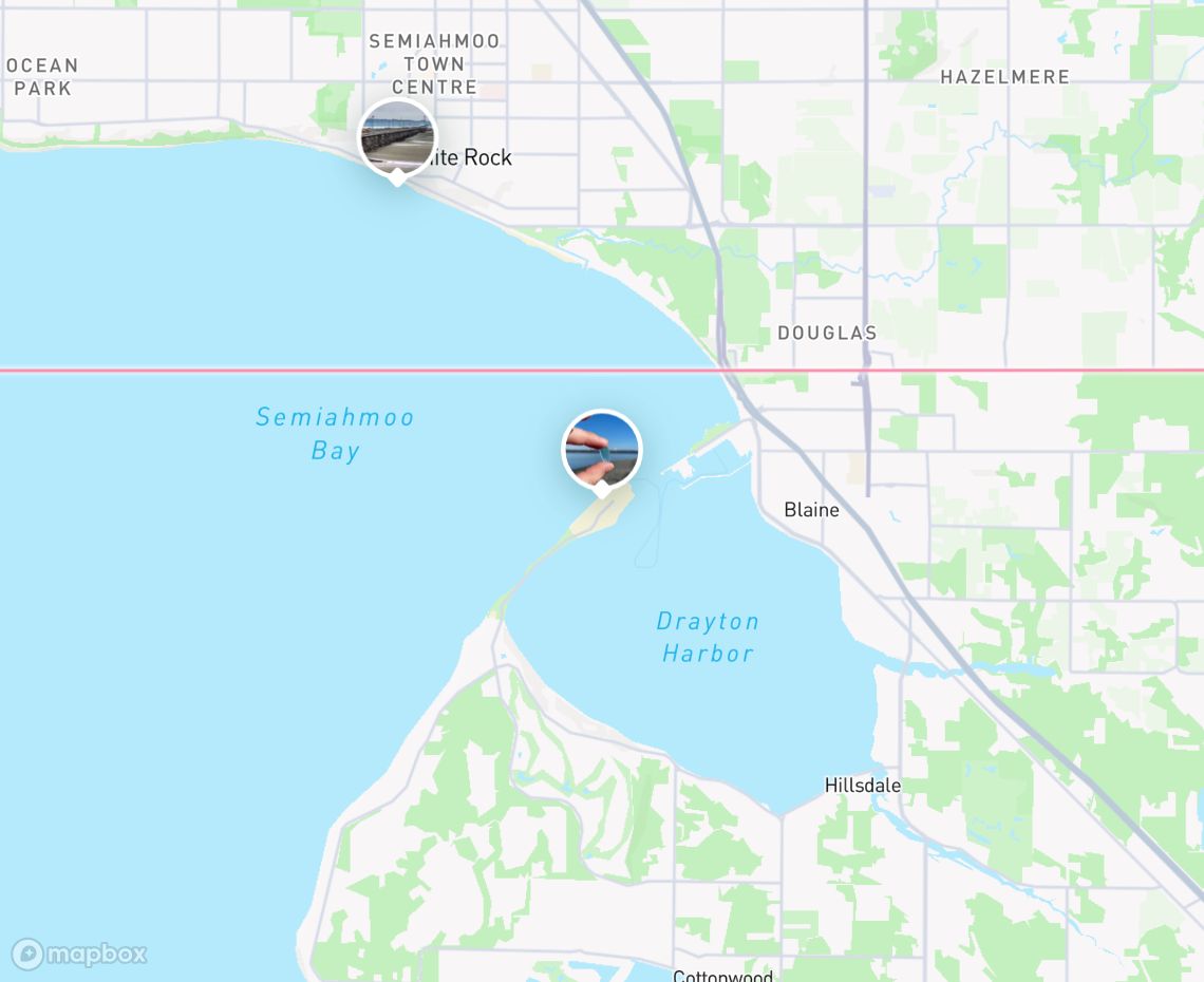 Map showing where Semiahmoo Spit - behind the resort is, in United States