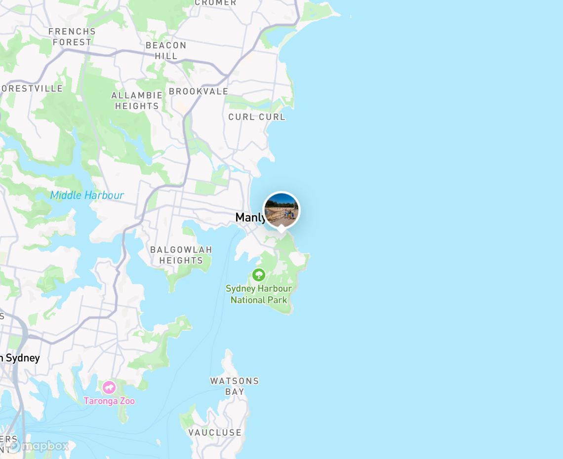 Map showing where Shelly Beach, Manly is, in Australia