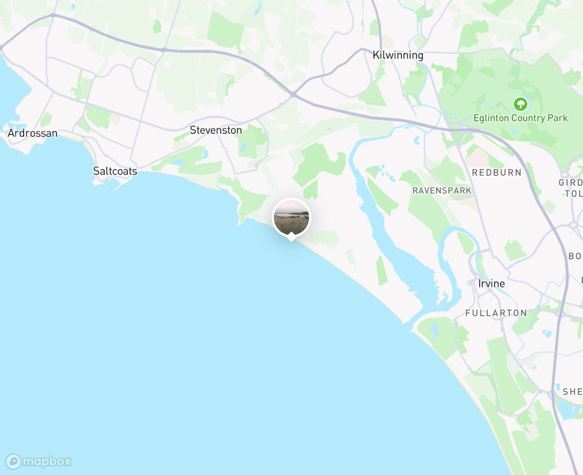 Map showing where Stevenston Beach is, in United Kingdom