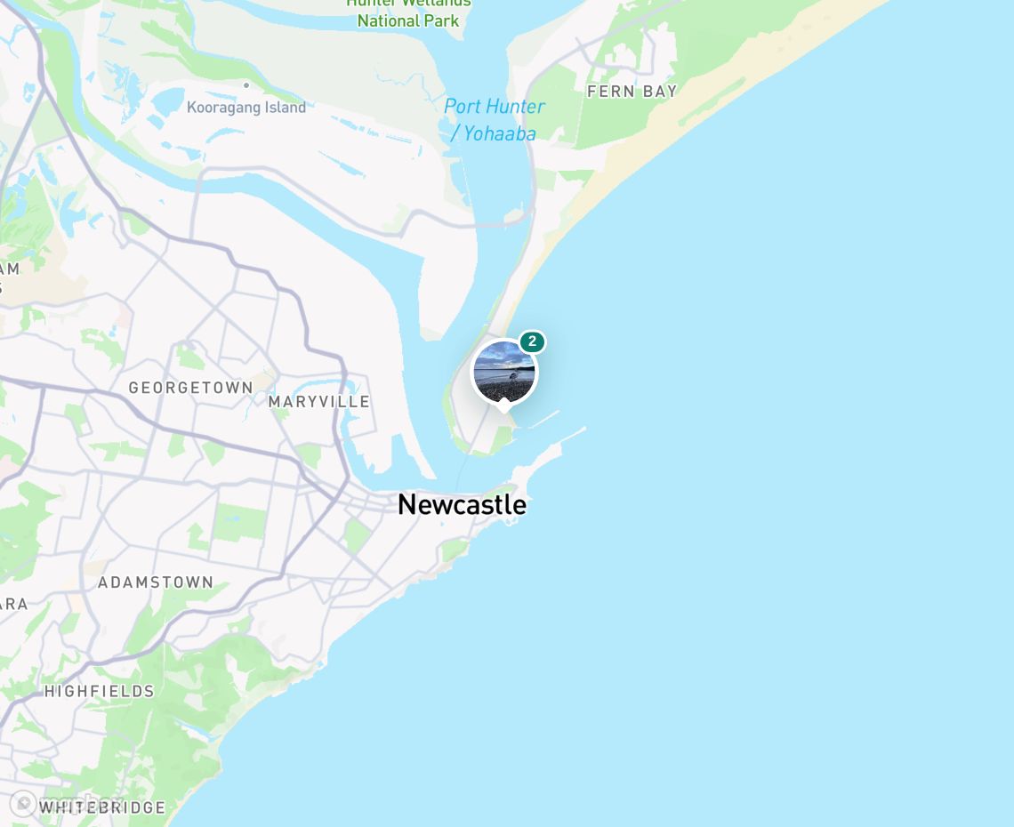 Map showing where Stockton Beach, NSW is, in Australia