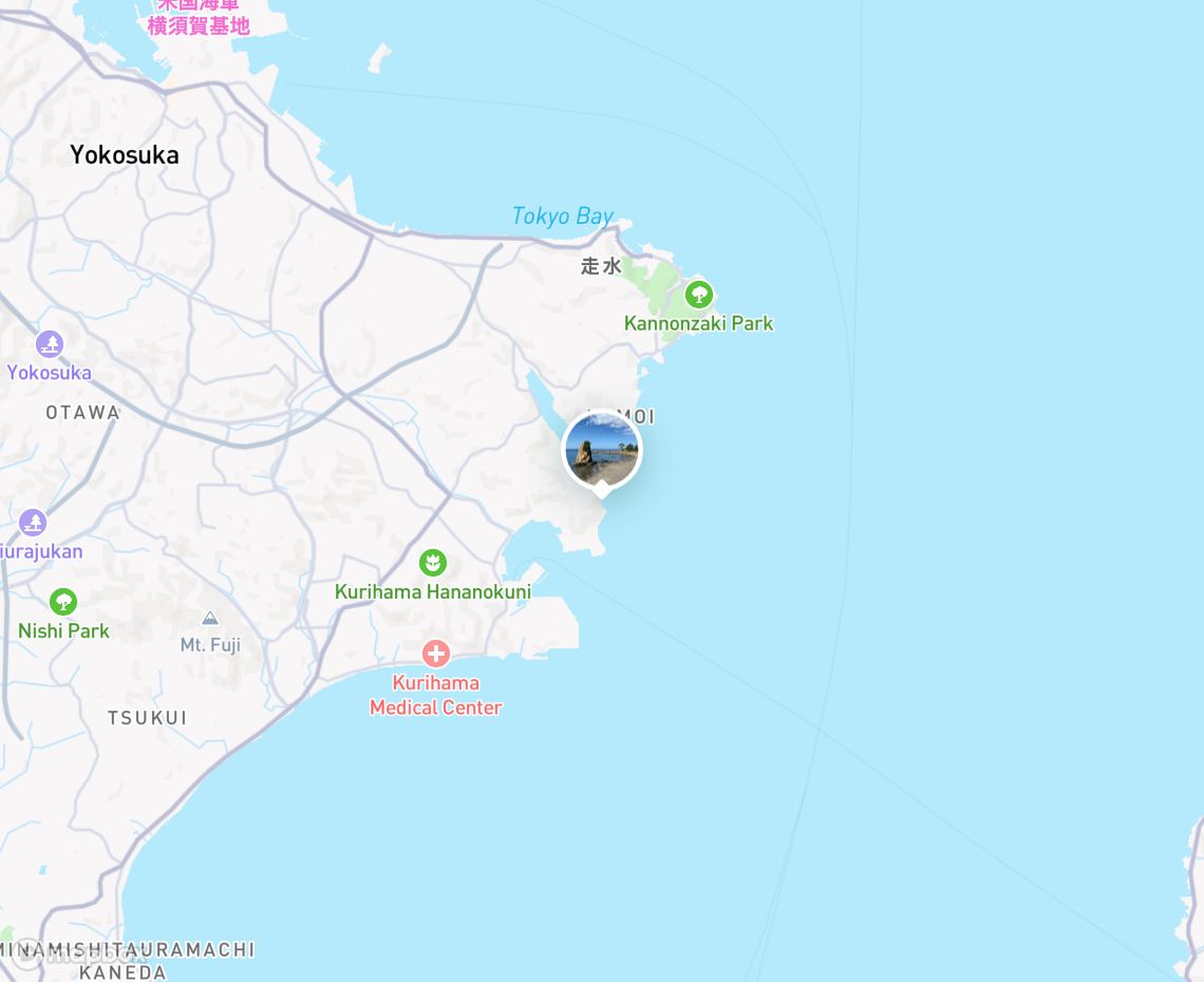 Map showing where Tōmyōdō Coast, Yokosuka is, in Japan
